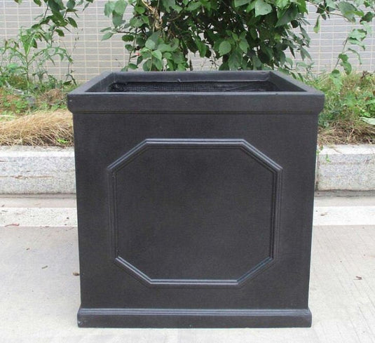 Geometric Motif Handmade Dark Grey Concrete and Light Stone Square Cuboid Pot Planter with Drainage Holes Weatherproof Outdoor use