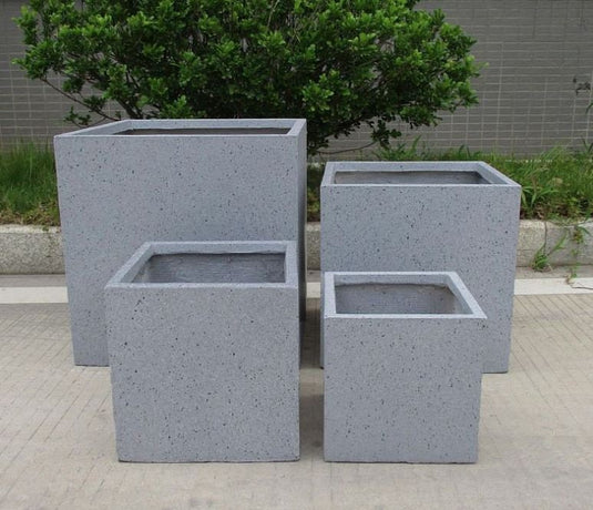 Terrazzo Square Box Contemporary Light Grey Marble Concrete Planter Pot Outdoor Garden Balcony Patio Deck Bushes Trees Acers Flowers Decor