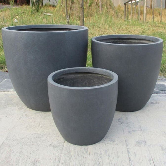 Dark Grey Concrete Egg Pot Planter Handmade Contemporary Design For Outdoor Garden Balcony Terrace Flower Trees Plants Shrubs Bushes