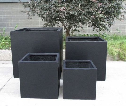 Black Handmade Modern Cuboid Square Concrete Planters Pots Flowers Trees Bushes Outdoor Decor with drainage holes