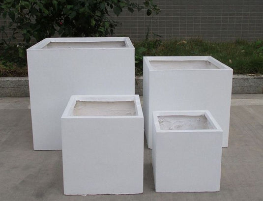 White Handmade Cuboid Square Concrete Planter Pot Flowers Trees Bushes Outdoor Decor with drainage holes