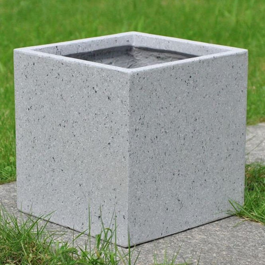 Terrazzo Square Box Contemporary Light Grey Marble Concrete Planter Pot Outdoor Garden Balcony Patio Deck Bushes Trees Acers Flowers Decor