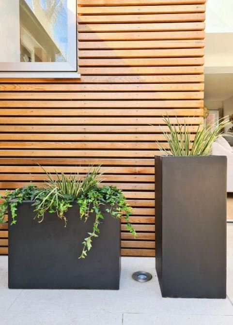 Tall Black Contemporary Modern Light Concrete Planters Pots for Outdoor Balcony Garden Terrace Trees Shrubs Palms Standards Modern Decor