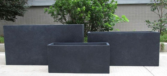 Large Dark Grey Concrete and Stone Contemporary Modern Garden Outdoor Trough Planter Pot Rectangular Raised Garden Balcony Flower Bed