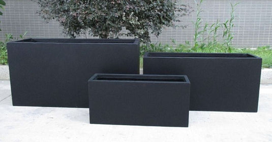 Large Black Concrete and Stone Contemporary Modern Garden Outdoor Trough Planter Pot Rectangular Raised Garden Balcony Flower Bed