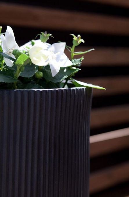 Ribbed Black Cylinder Outdoor decorative Flower Planter Pot Concrete Stone 17L capacity 36cm tall Contemporary Modern Styling