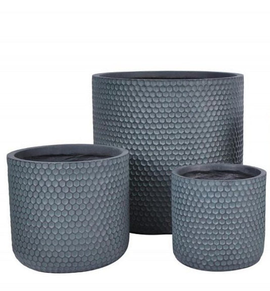 Slate Grey Honeycomb Polka Concrete Stone Cylindrical outdoor Planter Pot Modern Contemporary Design Garden Outdoor Balcony Decking Decor