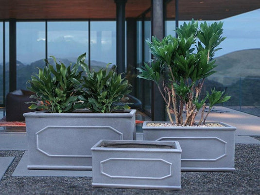 Handmade Grey Geometric Pattern Concrete & stone Trough Planter pot Outdoor Garden Patio Balcony Terrace Shrubs Bushes Flower Bed