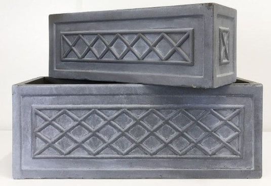 Handmade Light Grey Geometric Patern Concrete & stone Trough Planter pot Outdoor Garden Patio Balcony Terrace