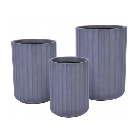 Natural Grey Ribbed Concrete Stone Cylindrical outdoor Planter Pot Modern Contemporary Design Garden Outdoor Balcony Decking Decor