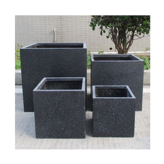 Terrazzo Square Box Contemporary Black Marble Light Concrete Planter Pot Outdoor Garden Balcony Patio Deck Bushes Trees Acers Flowers Decor