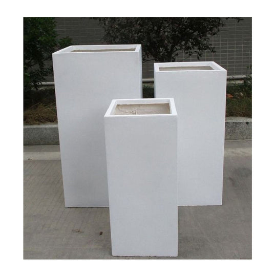 Tall White Contemporary Modern Light Concrete Planters Pots for Outdoor Balcony Garden Terrace Trees Shrubs Palms Standards Modern Decor