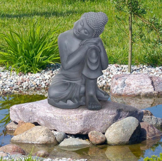 50cm tall Large Grey Resting Buddha Monk Handmade Stone Concrete Garden Decor Statue Ornament Sculpture Art Figurine Outdoor Indoor