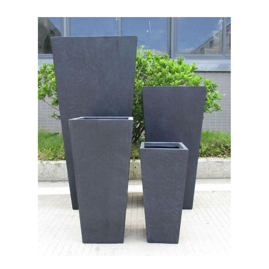 Tall Dark Grey Tapered Contemporary Modern Light Concrete Planters Pots for Outdoor Balcony Garden Terrace Trees Shrubs Palms Standards