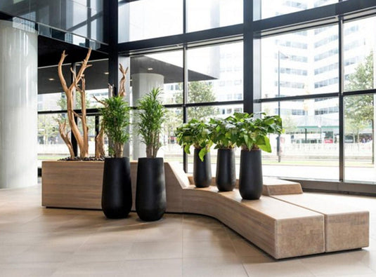 Grainy Black XXL Huge Tall Indoor Outdoor Ground Stone & Concrete Narrow Corner Planter pot Decor Natural Texture flower Vase Extra Large