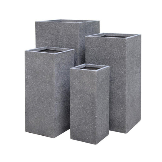 Tall Grey Textured Concrete Planter Pot Contemporary Modern Decor for Outdoor Balcony Doorway Garden Terrace Trees Shrubs Palms Standards