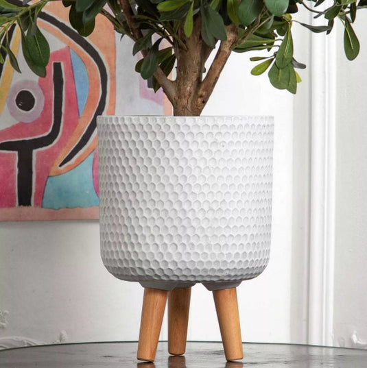 White Honeycomb Concrete pot with Legs