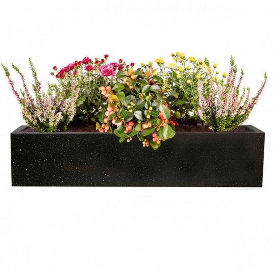 Black Window Box Marble effect Concrete Contemporary Pot Modern Garden Outdoor Trough Planter Rectangular Trough Balcony Bed