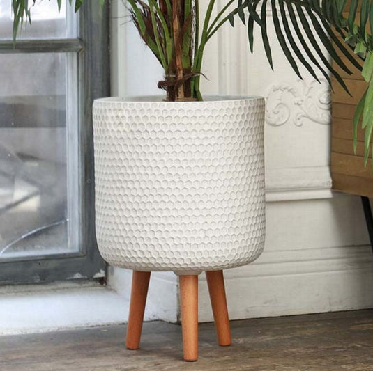 White Honeycomb Concrete pot with Legs