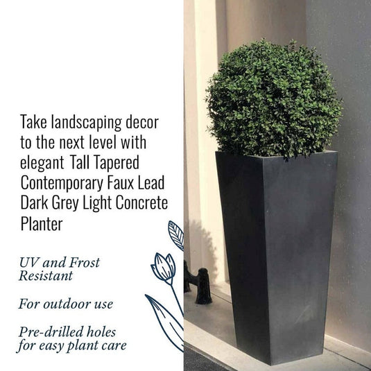 2 x Dark Grey Tapered Contemporary Modern Light Concrete Planters Pots for Outdoor use H38.5 L18.5 W18.5 cm 13 Litres Soil Capacity