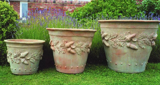 Large Round Terracotta Style  Fibreglass Handmade Garden Pots Planters Decorative Leaf Relief Mural indoor or outdoor