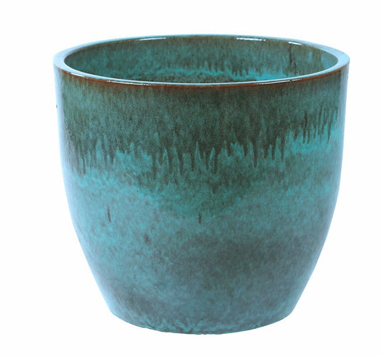 Large Round Outdoor Ceramic Turquoise Glossy Blue Planter Pot with Drainage holes