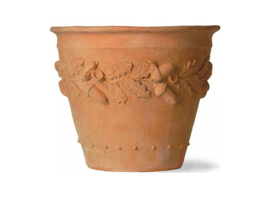 Large Round Terracotta Style  Fibreglass Handmade Garden Pots Planters Decorative Leaf Relief Mural indoor or outdoor