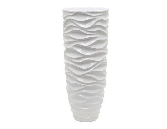 Luxury White Glossy Sea Waves Tall Indoor pot Handmade in Fibreglass Raised bottom Contemporary Modern Sleek Minimalist Design