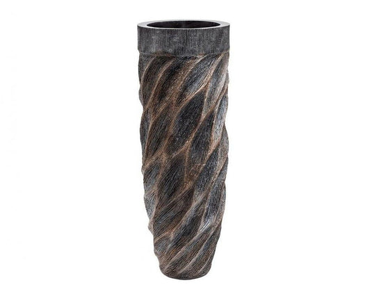 Brown Wave Tall indoor Decorative planter Pot Handmade in Poly Resin Modern contemporary interior design