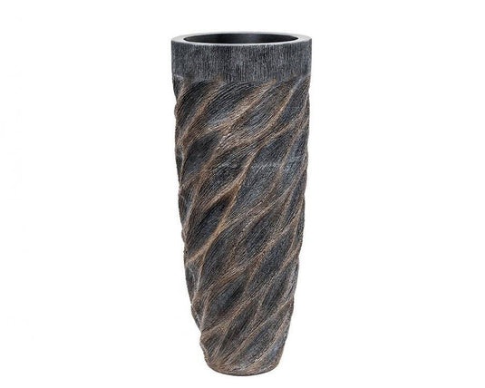 Brown Wave Tall indoor Decorative planter Pot Handmade in Poly Resin Modern contemporary interior design