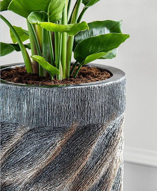 Brown Wave Tall indoor Decorative planter Pot Handmade in Poly Resin Modern contemporary interior design