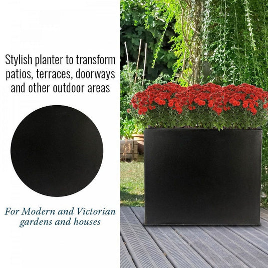 Black Large Tall Raised Out door Concrete Flower Bed Pot Planter for Bamboo, Ornamental Grasses, Succulent Arrangements, Shrubs & Flowers