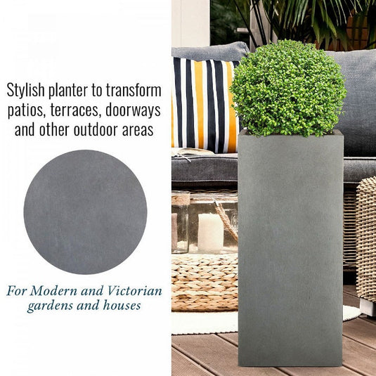 Tall Dark Grey Contemporary Modern Light Concrete Planters Pots for Outdoor Balcony Garden Terrace Trees Shrubs Palms Standards Modern Decor