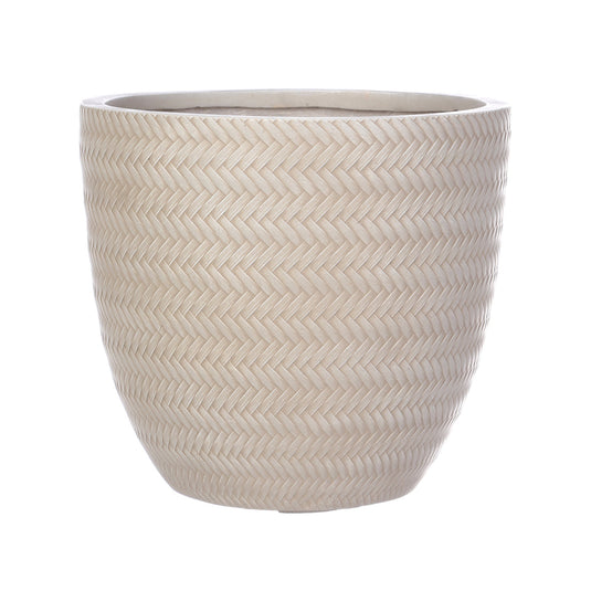 Rattan Weave Concrete Beige Planter, Oval Indoor Pot Plants Odour-free Durable Stone and Concrete Blend