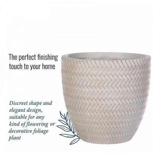 Rattan Weave Concrete Beige Planter, Oval Indoor Pot Plants Odour-free Durable Stone and Concrete Blend