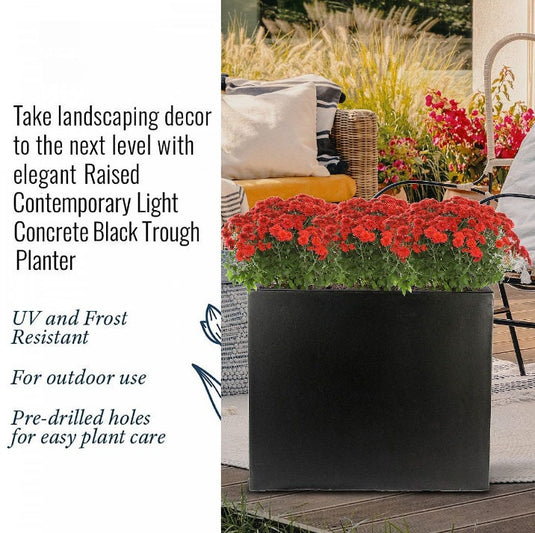 Black Large Tall Raised Out door Concrete Flower Bed Pot Planter for Bamboo, Ornamental Grasses, Succulent Arrangements, Shrubs & Flowers