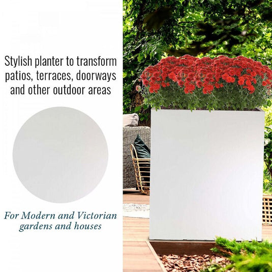 White Tall & Narrow Outdoor Concrete Stone Planters Pots Space Efficient Raised Flower Bed Trough Contemporary Residential commercial decor