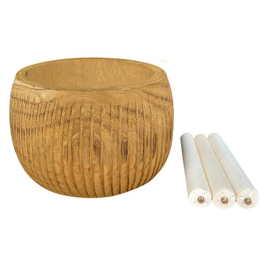 Natural Hardwood Indoor Plant Pot with Sturdy Wooden Stand & Waterproof Liner