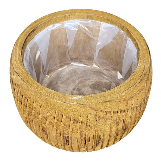 Natural Hardwood Indoor Plant Pot with Sturdy Wooden Stand & Waterproof Liner