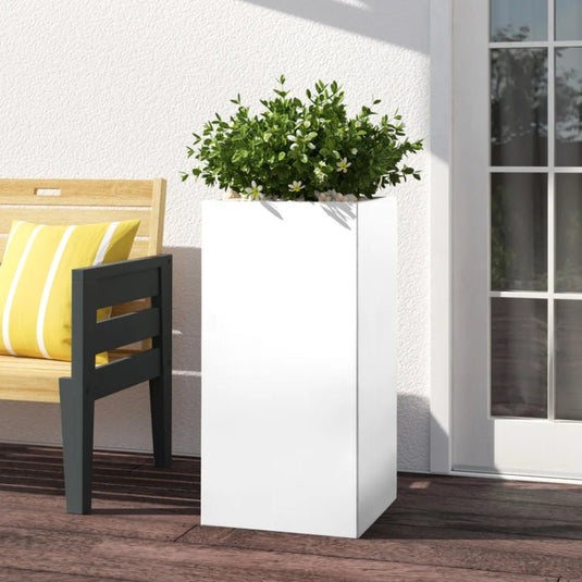 Tall White Contemporary Modern Light Concrete Planters Pots for Outdoor Balcony Garden Terrace Trees Shrubs Palms Standards Modern Decor