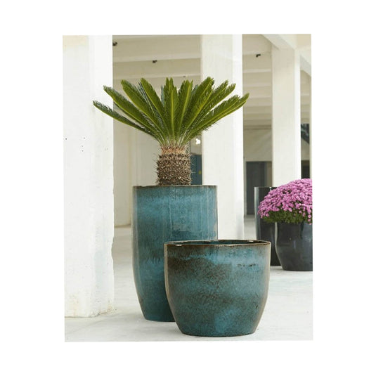 Large Round Outdoor Ceramic Turquoise Glossy Blue Planter Pot with Drainage holes