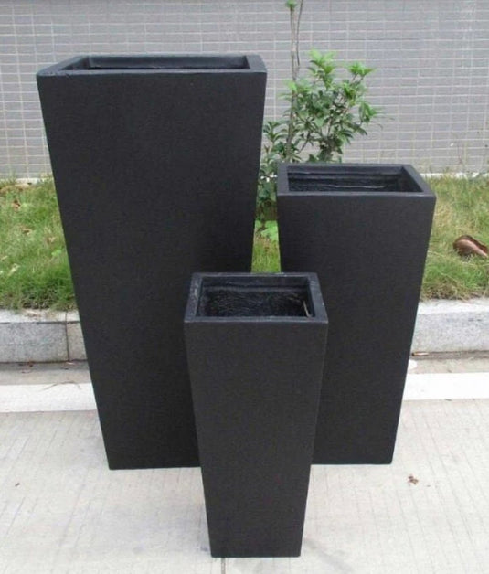 Tall Black Tapered Contemporary Modern Light Concrete Planters Pots for Outdoor Balcony Garden Terrace Trees Shrubs Palms Standards