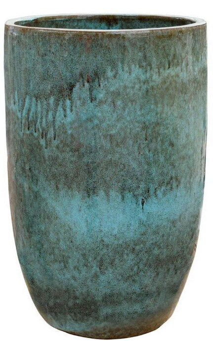 Large Round Outdoor Ceramic Turquoise Glossy Blue Planter Pot with Drainage holes