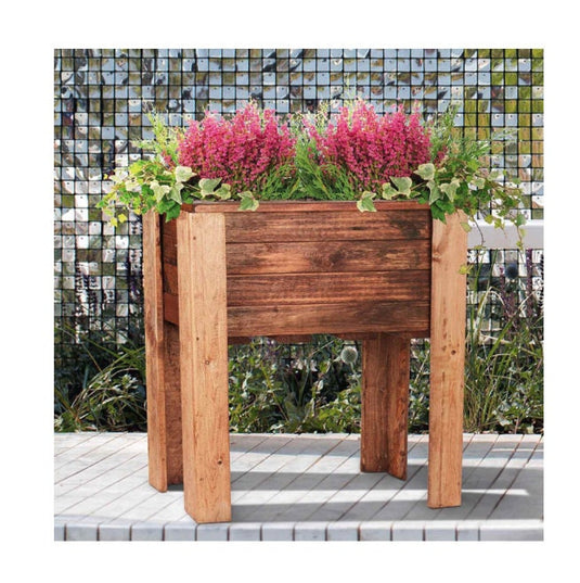 Rustic Handmade Scandinavian Redwood Brown Raised Bed Wooden Planter